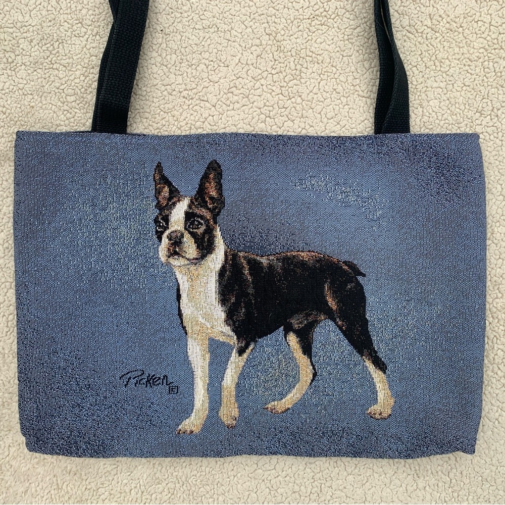 Boston Terrier Tote Bag with Black Handles